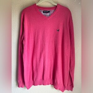 Southern Marsh Sterling Coral Pink Lightweight V-Neck Logo Embroidered Sweater L